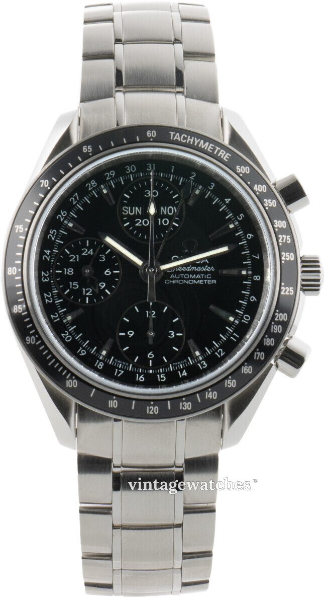 3220.50.00 Omega Speedmaster Day Date Sort Stal O40 mm BRUGT 28.195